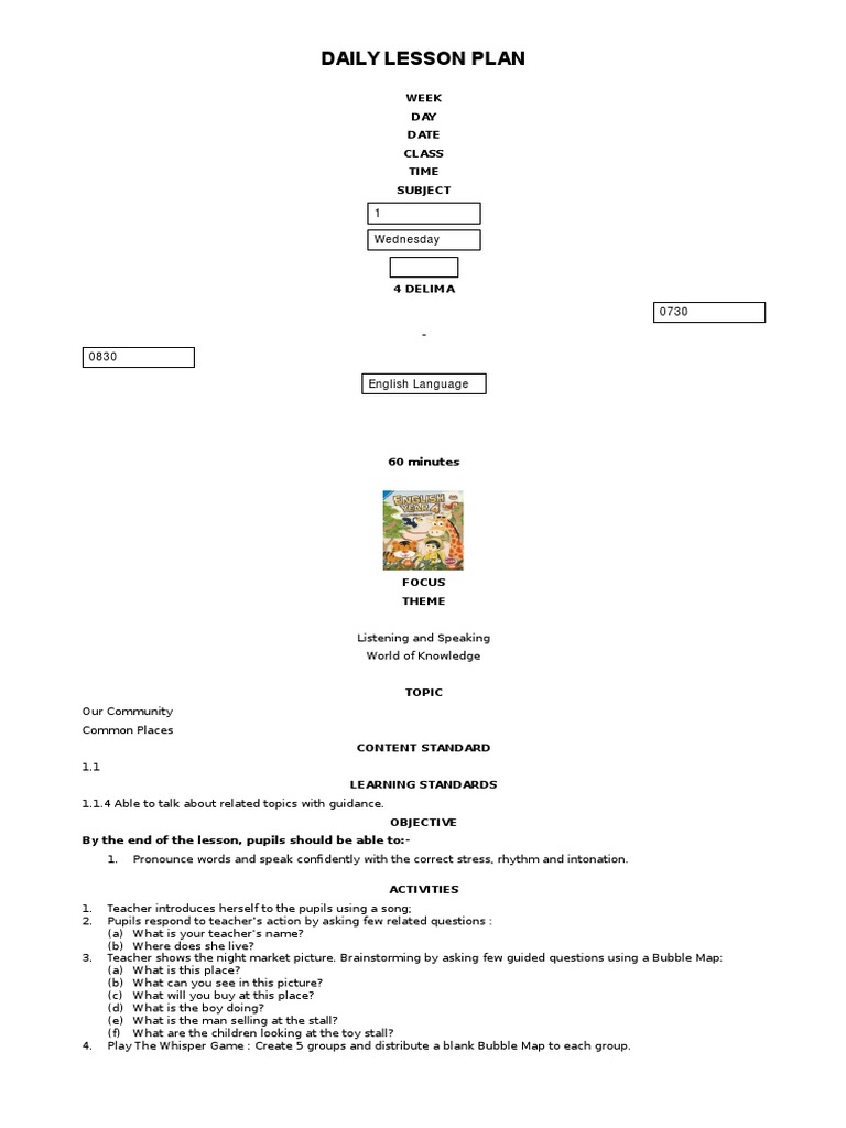 Lesson Plan Yr 4 Week 1 at V Ray | PDF | Lesson Plan | Reading ...