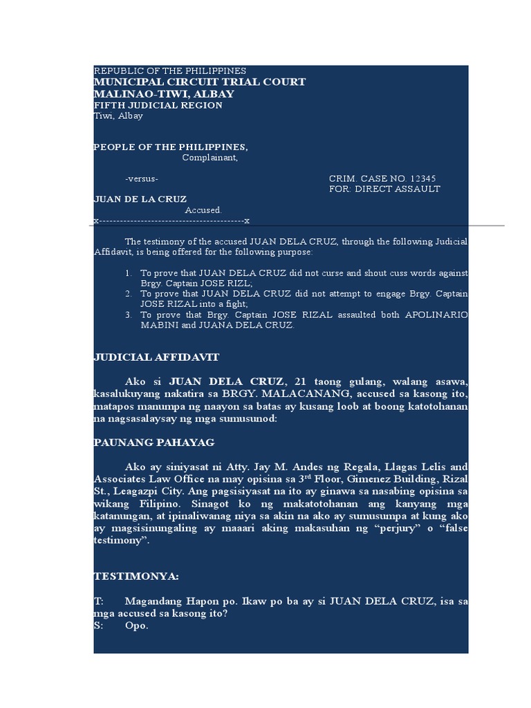 Judicial Affidavit SAMPLE TAGALOG PDF