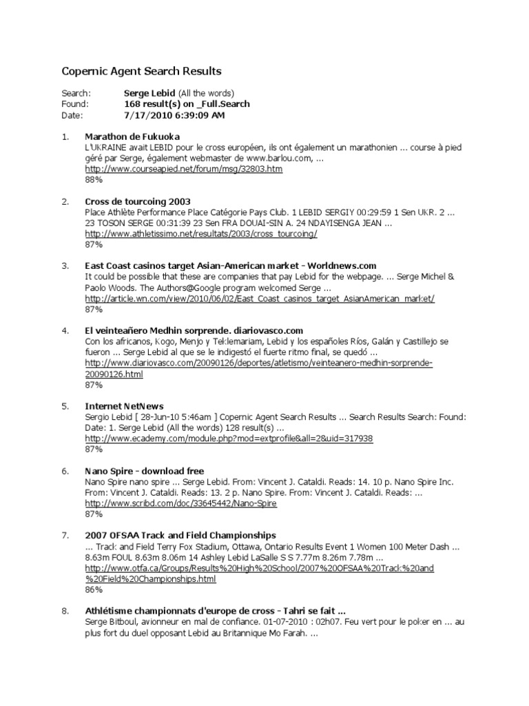 Copernic Agent Search Results | PDF | Sport Of Athletics ...