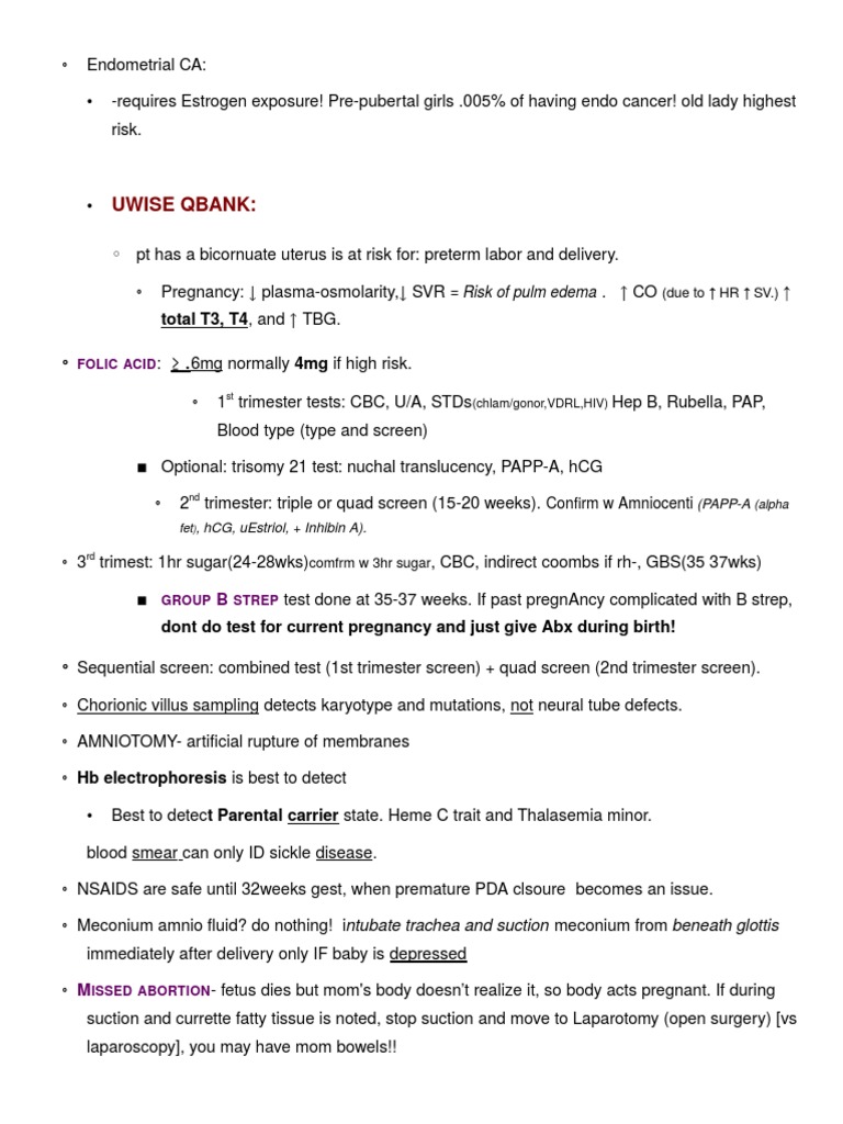 Obgyn Notes Uwise Qbank | Download Free PDF | Pregnancy | Preterm Birth