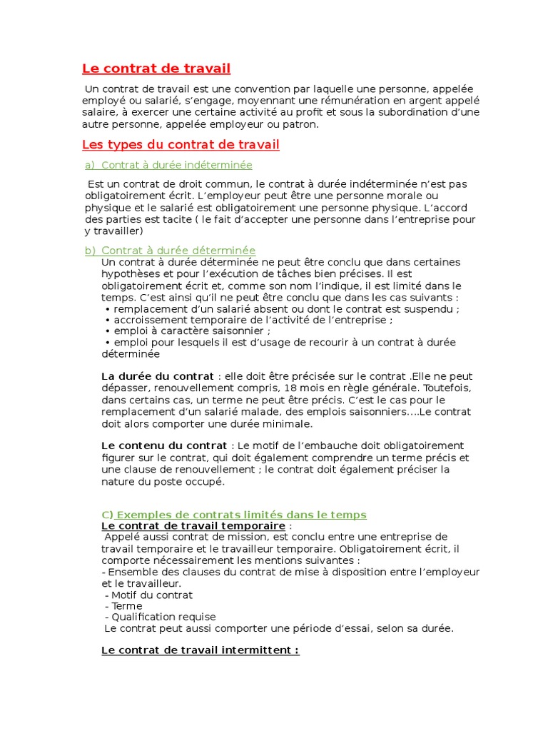 Le Contrat De Travail