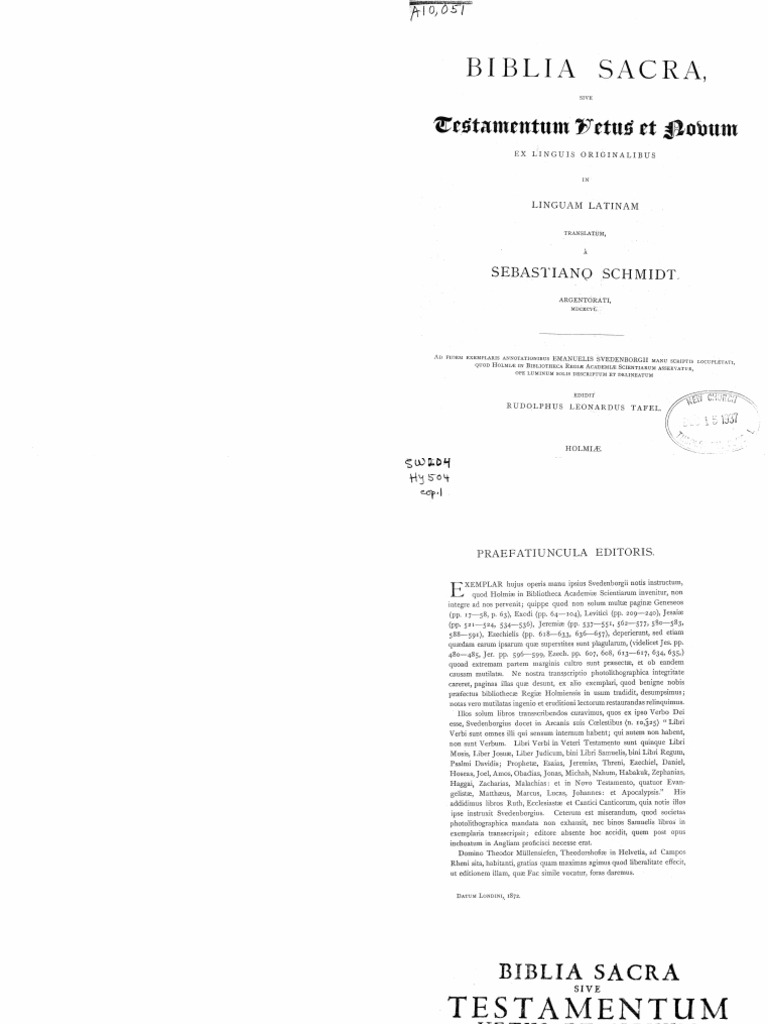 Emanuel Swedenborg Hand Writing On Latin Schmidt Bible 1 Of 2