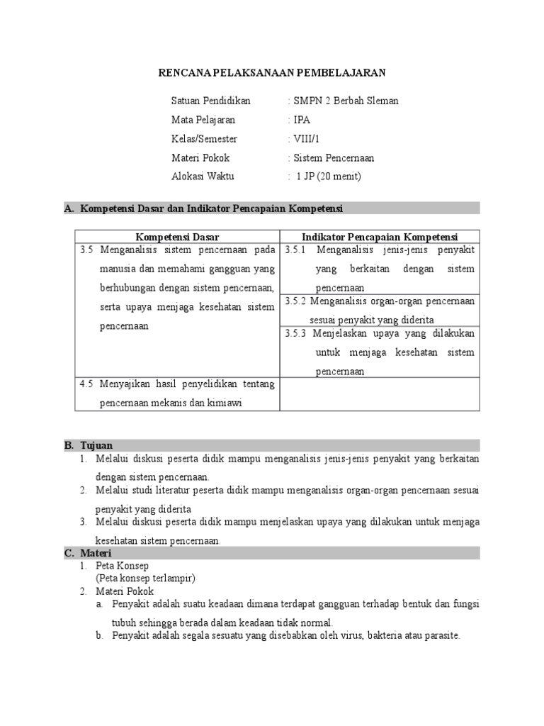 RPP Sistem Pencernaan