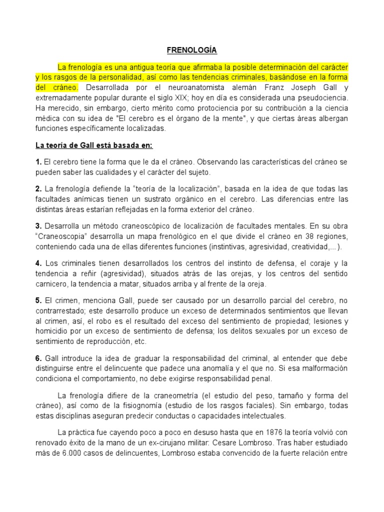 FRENOLOGIA DE GALL.docx  Ciencia  Sicología y ciencia 