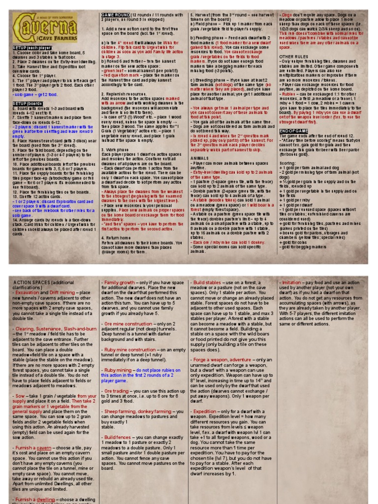 Caverna Rules Summary v1 PDF Dwarf (Dungeons & Dragons) Dwarf