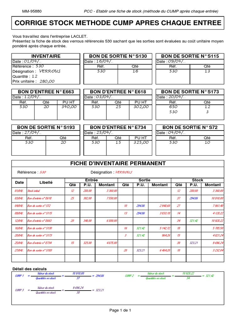 Fiche de Stock : Méthode CUMP | PDF | Inventaire | Logistique