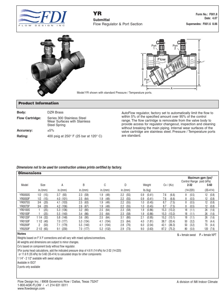 YR AUTO Balancing Valve Datasheet With Flowrate PDF Valve Flow