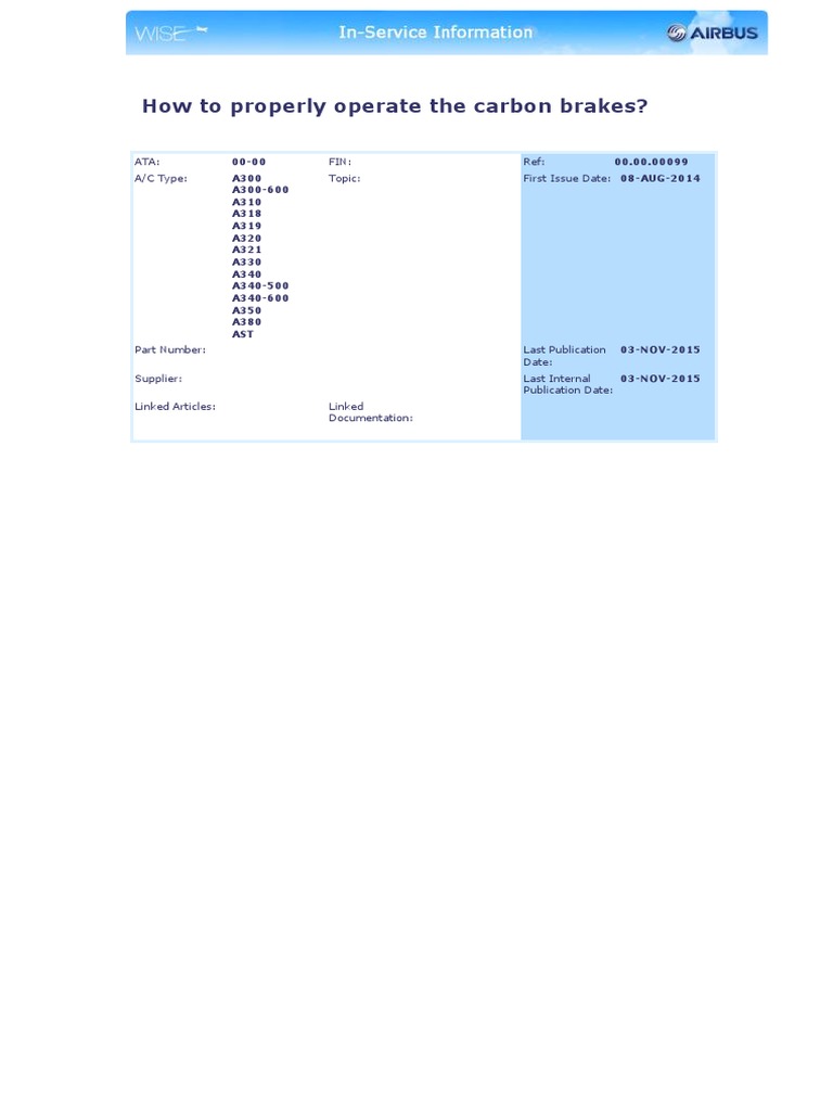 Best Practices For Carbon Brakes Application Airbus PDF Brake Wear