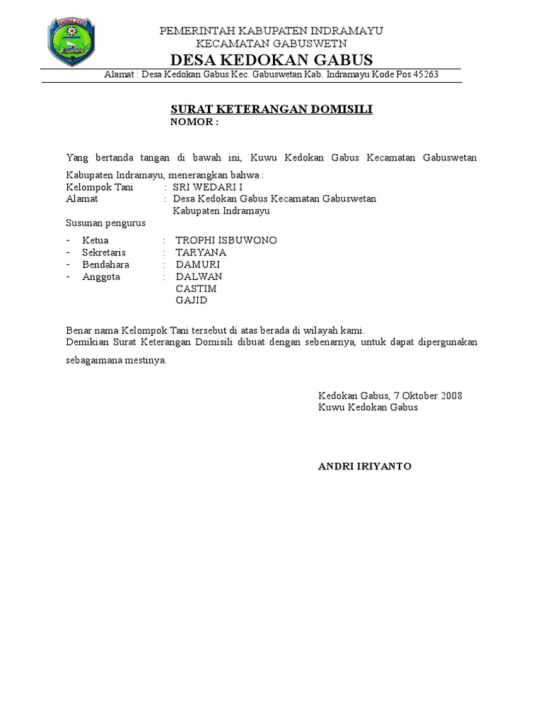 Contoh Surat Keterangan Domisili Kelompok Dari Desa Anahita Web