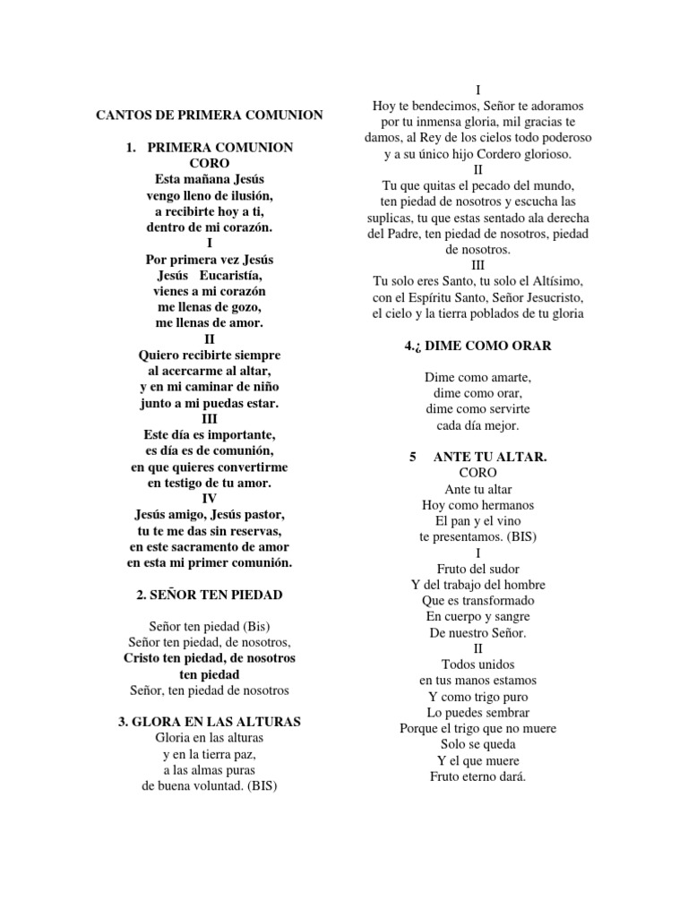 Cantos de Primera Comunion PDF | eucaristía | Teología