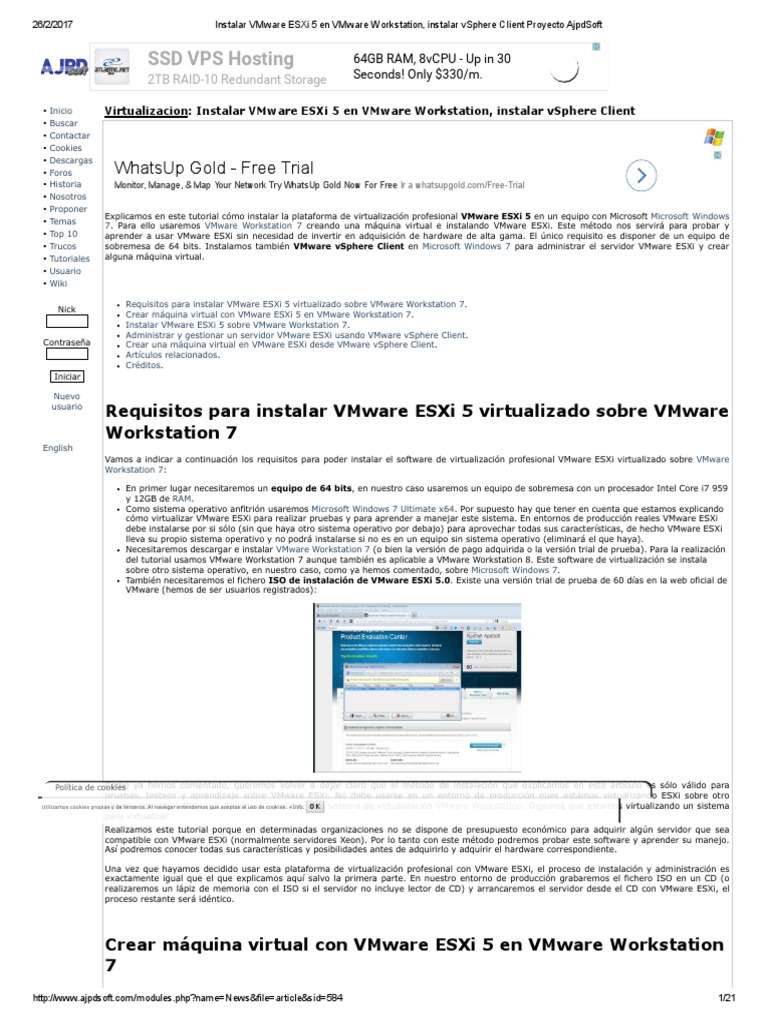 Instalar VMware ESXi 5 en Workstation | PDF | V Mware | Cookie HTTP