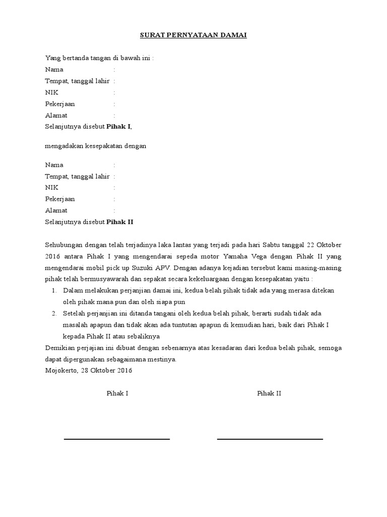 Contoh Surat Pernyataan Damai Surat pernyataan terdiri dari berbagai jenis sesuai dengan kebutuhannya.