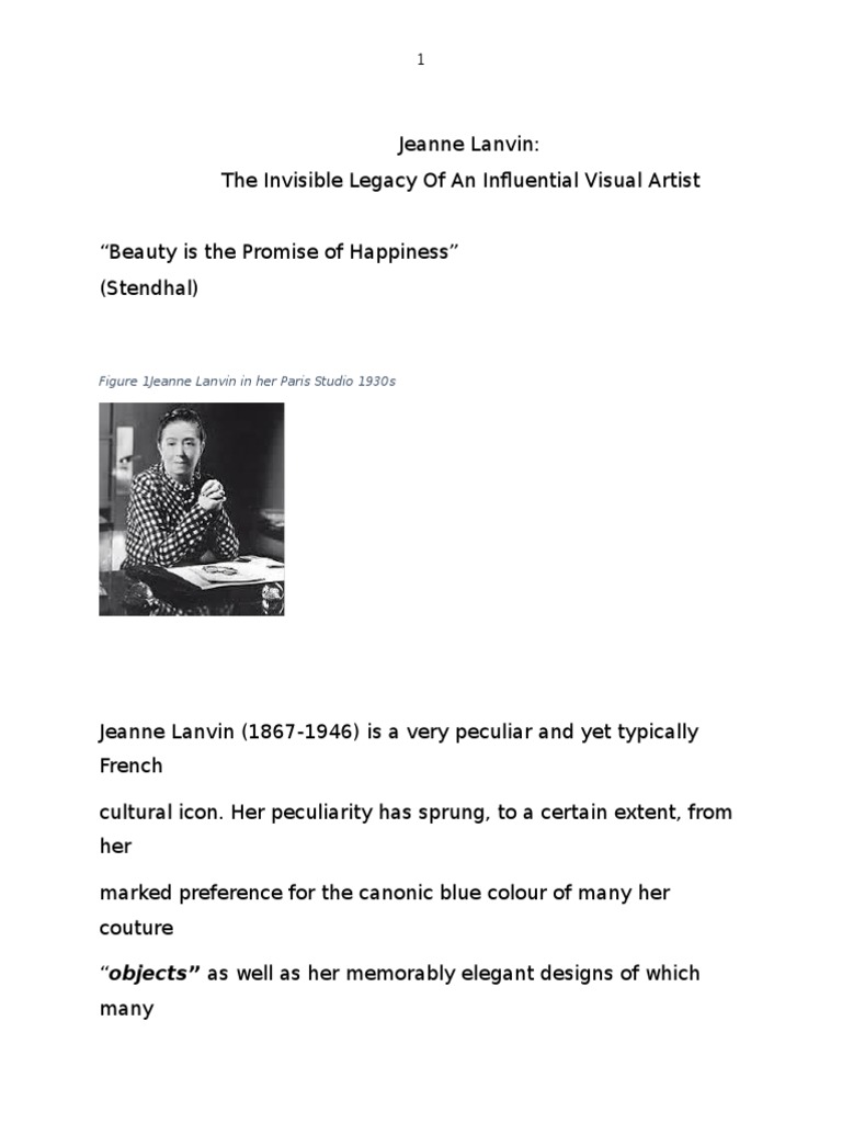 Jeanne Lanvin The Legacy of An Unrecognized Visual Artistdocx PDF