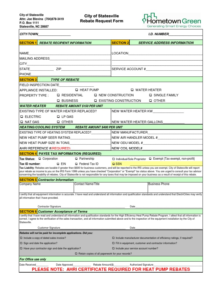 Rebate Form CityofStatesville Revised 8 28 09 Rebate Marketing 