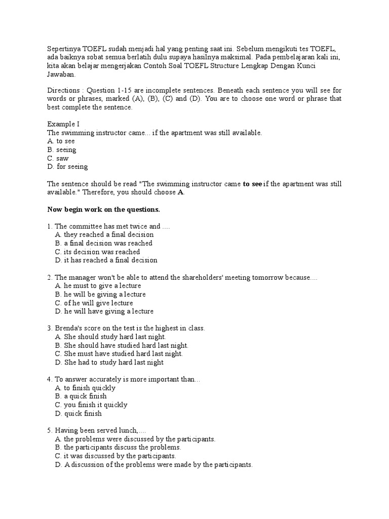 Contoh soal toefl reading or writing