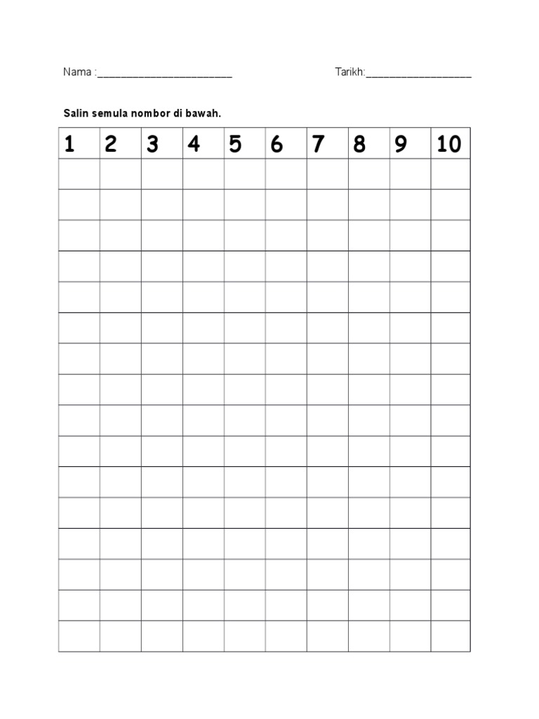 Latihan MenuLIS NOMBOR 1 10 Latihan MenuLIS NOMBOR 1 10