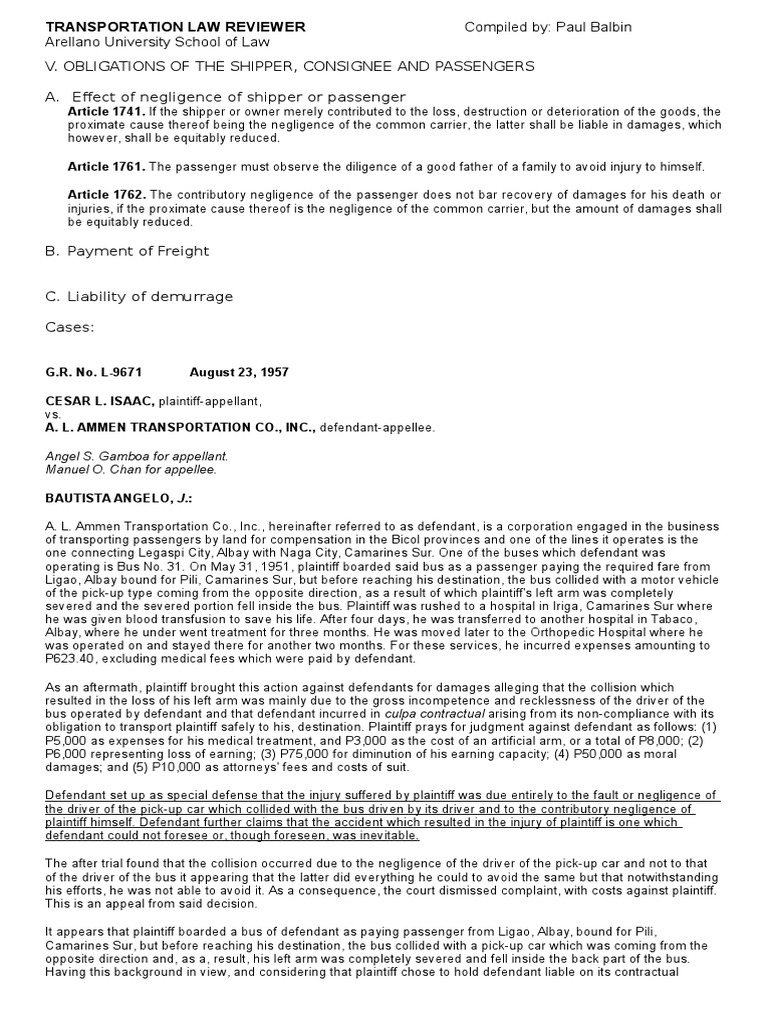 Analyzing the Obligations of Shippers, Passengers, and Common Carriers