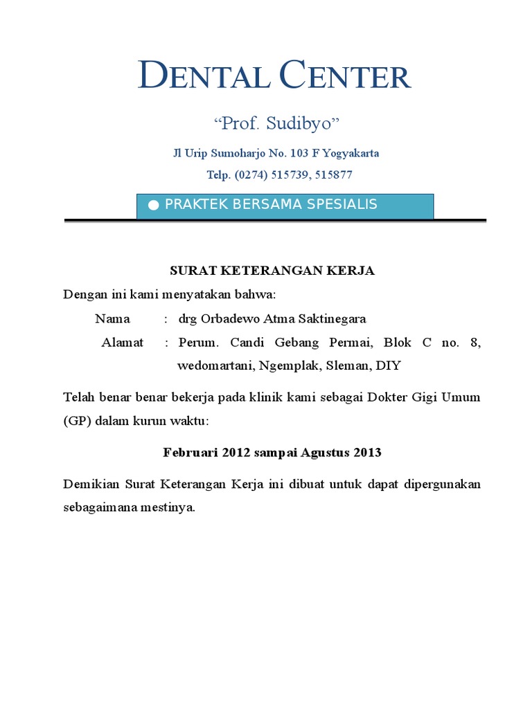 Surat Keterangan Kerja Dc