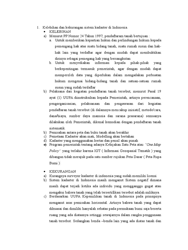 Kelebihan dan kekurangan sistem kadaster di Indonesia docx Kelebihan dan kekurangan sistem kadaster di Indonesia docx