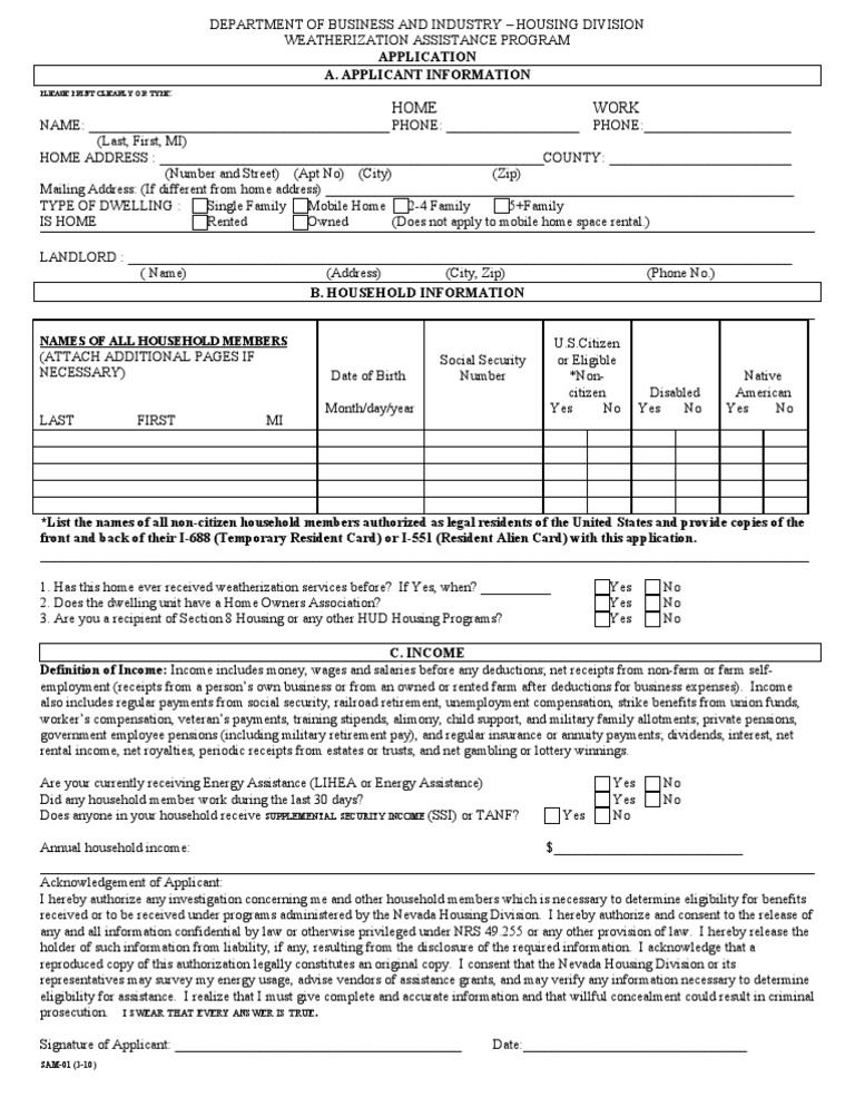Weatherization Assistance Program Application | PDF | Supplemental ...