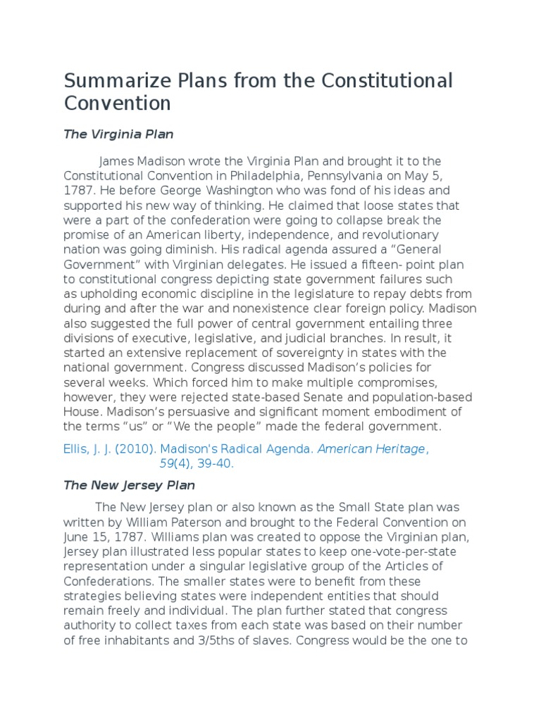summarize plans from the constitutional convention Constitutional