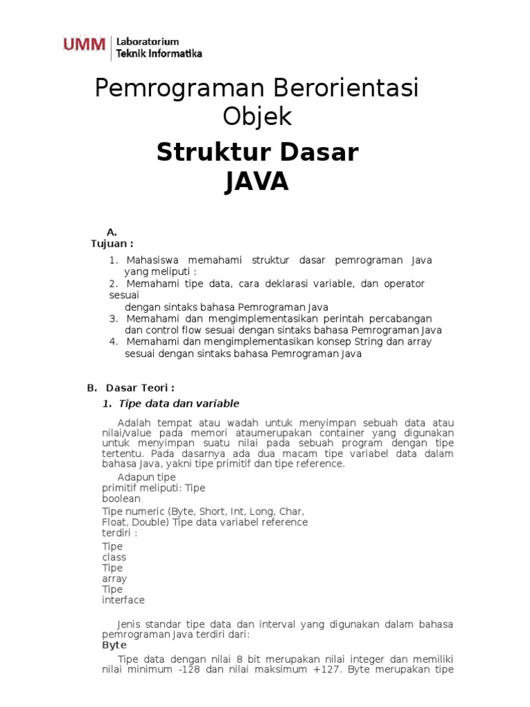 Modul 1 Praktikum PBO - Struktur Dasar Java | PDF | Metode & Bahan Ajar ...