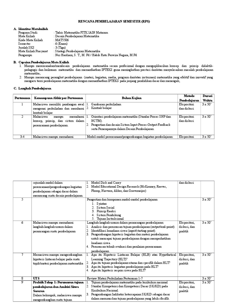 Rancangan Pembelajaran Matematika Sd Pdf