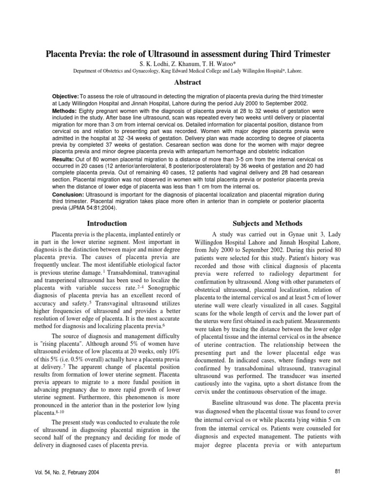 Ultrasound Role in Placenta Previa Assessment | PDF | Tuberculosis ...