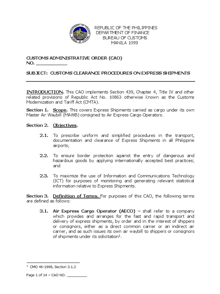 Draft CAO - Express Shipments | PDF | Trade | Services (Economics)