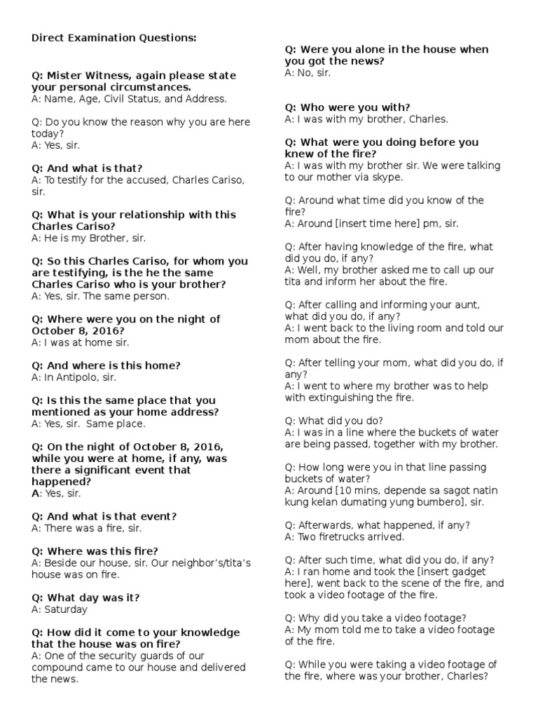 Direct Examination Questions Violence