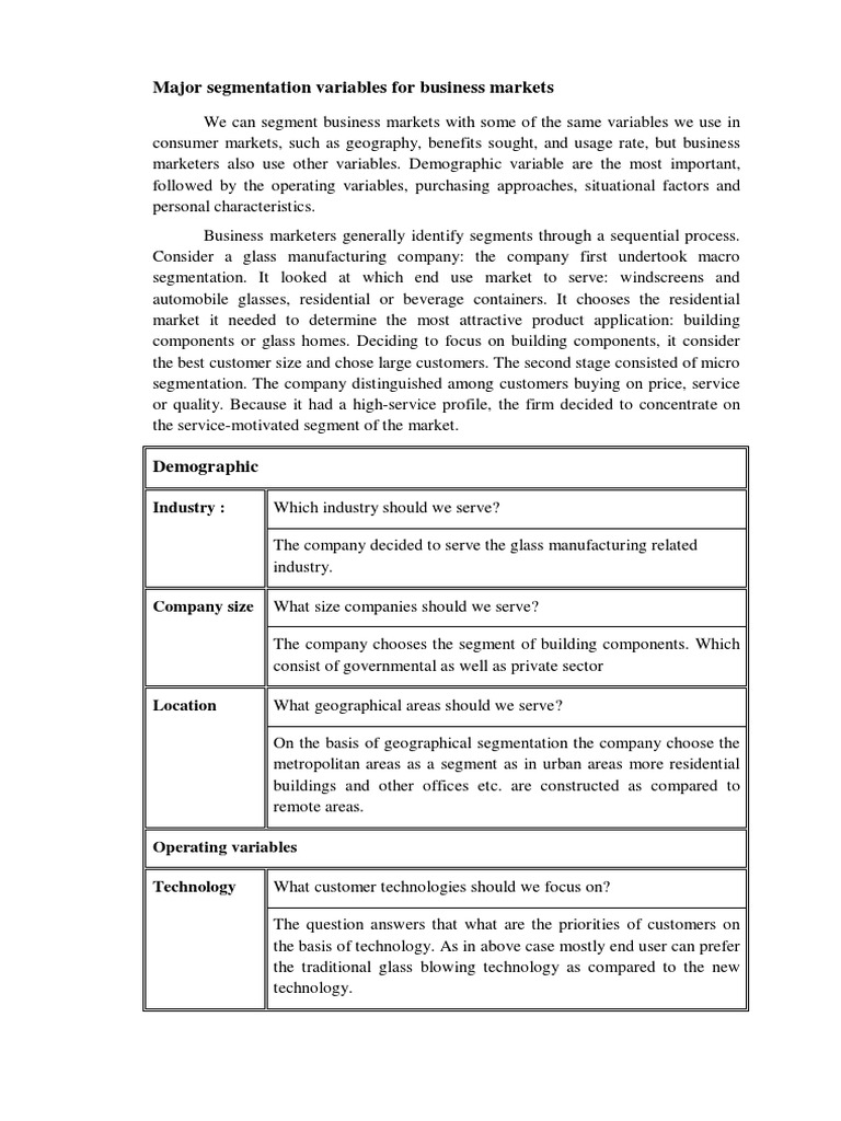 Business Market Segmentation Variables | PDF | Market Segmentation ...