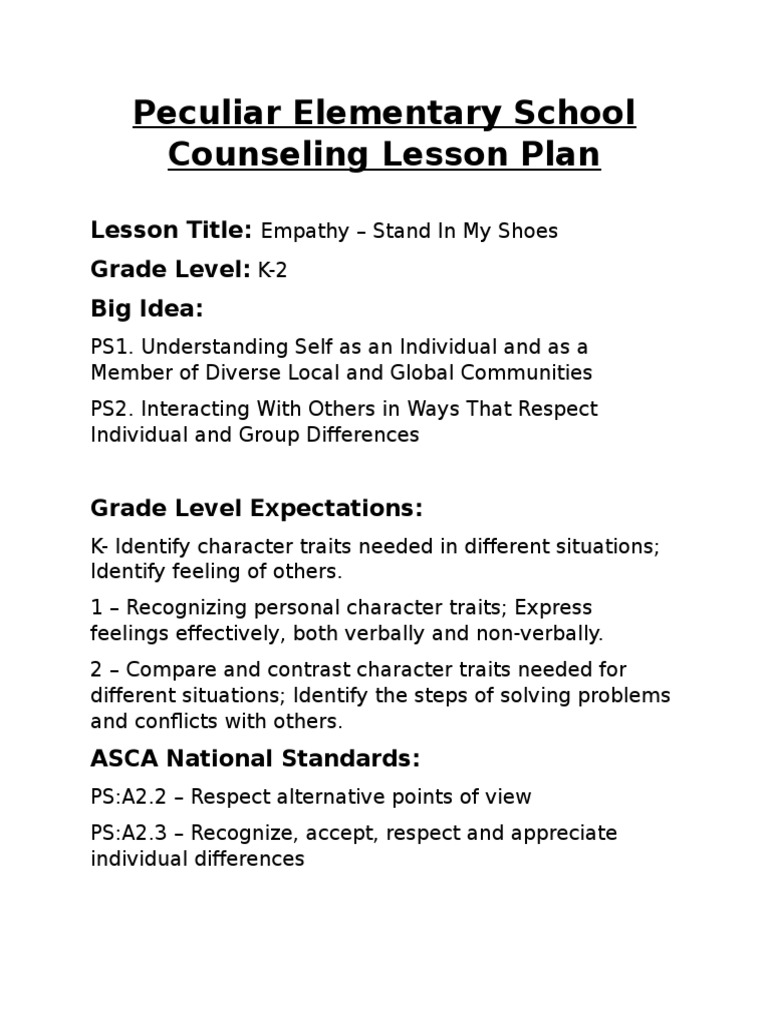 Stand in My Shoes PDF School Counselor Empathy