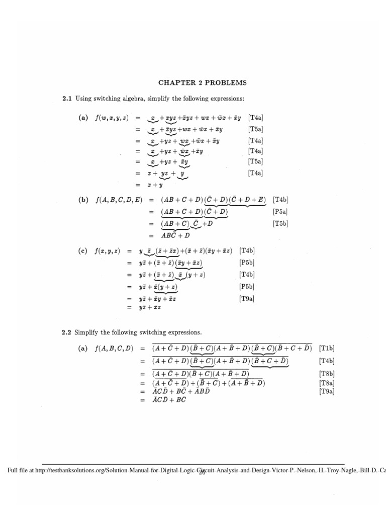 Solution Manual For Digital Logic Circuit Analysis And Design Victor P Nelson H Troy Nagle Bill D Carroll David Irwin Electronic Engineering Puting