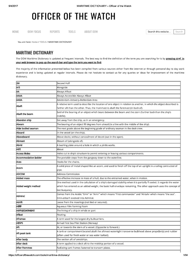 Maritime Dictionary - Officer of The Watch | PDF