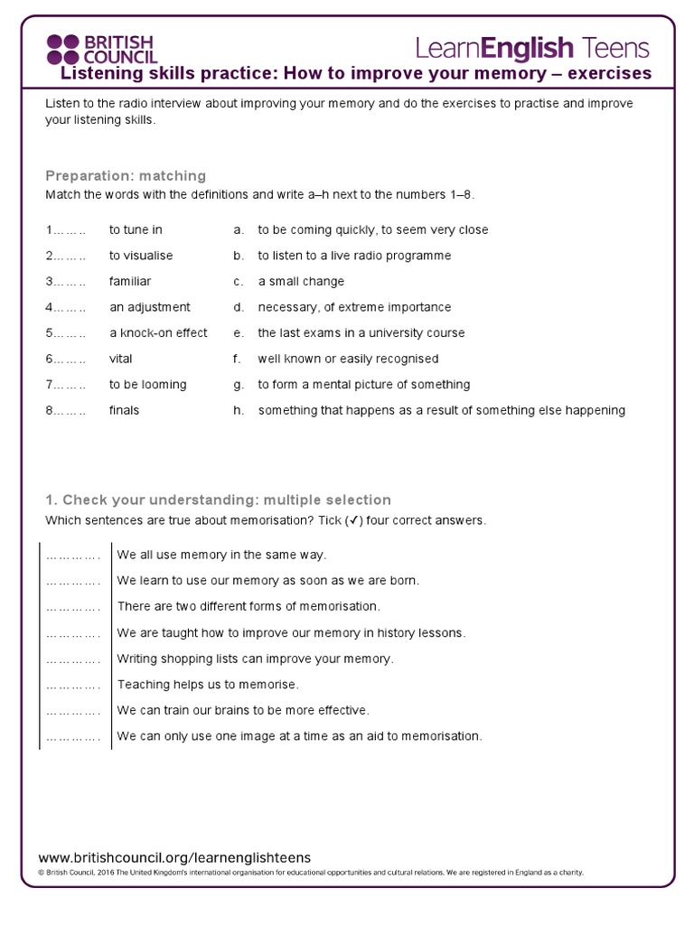 Improve Your Memory: Listening Exercises | PDF | Career & Growth