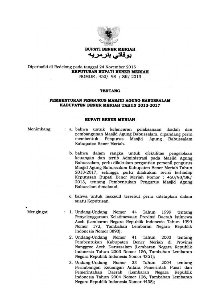 Contoh SK Pengurus Masjid