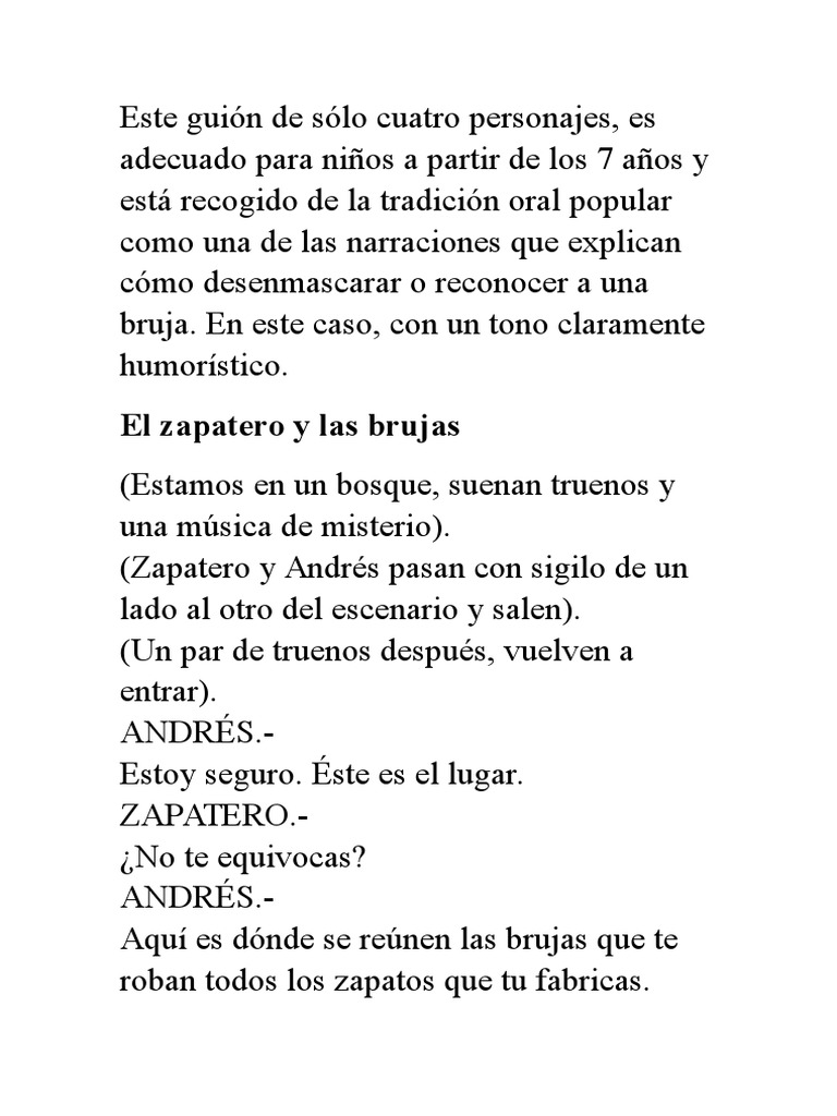 El Zapatero Y Las Brujas, Guion De Obra De Teatro Para Niños – XHVQOB