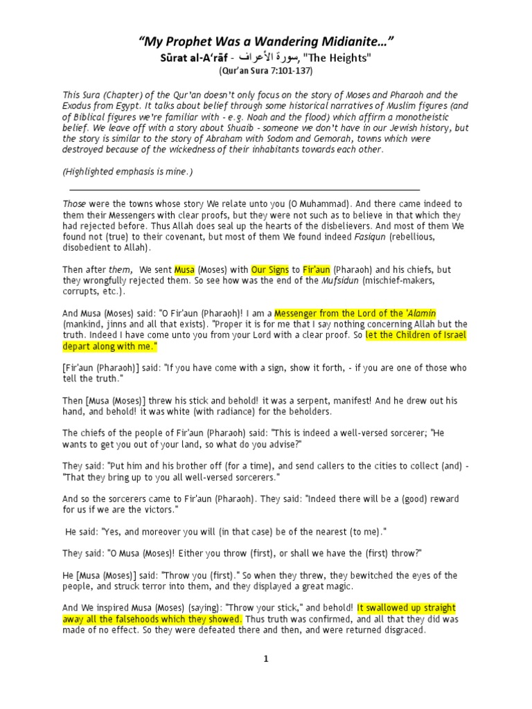 "My Prophet Was A Wandering Midianite" The Exodus As Told Through The