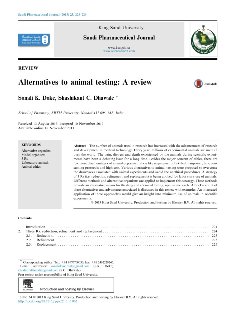 "Alternative Approaches to Animal Testing A Review of Methods and