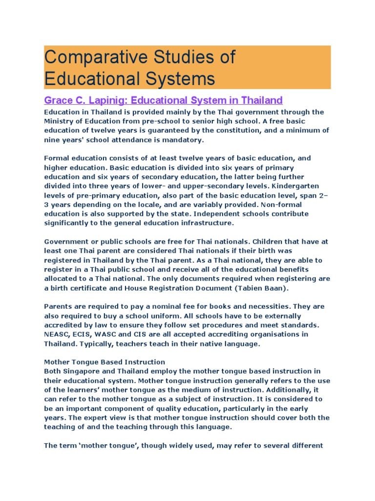 Comparative Studies of Educational Systems | PDF | First Language ...