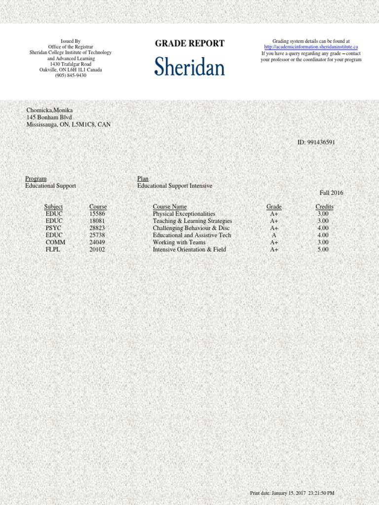 Fall Grade Report | PDF