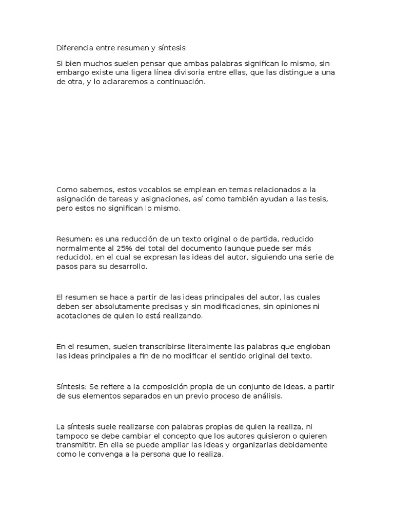 Diferencia Entre Resumen y Síntesis