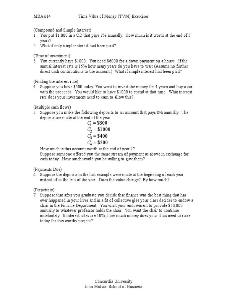 Time Value of Money Exercises Guide | PDF | Time Value Of Money | Interest