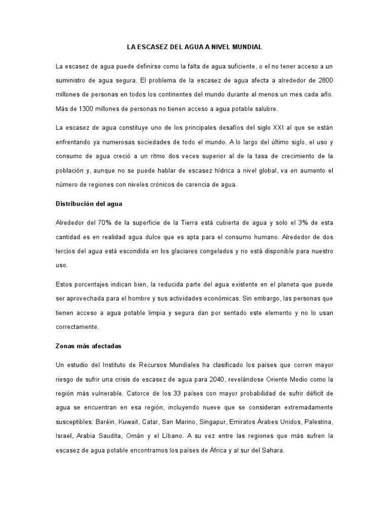 Escasez de Agua: Causas y Consecuencias | PDF | Escasez de agua | Agua