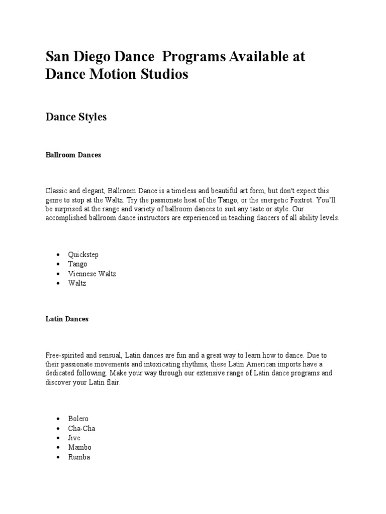 San Diego Dance Programs at Dance Motion | PDF | Social Dance ...