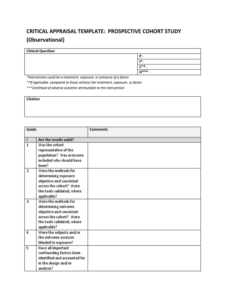 Critical Appraisal of Prospective Cohort Study | PDF