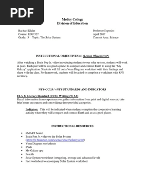 Solar System Lesson Plan Planets Solar System
