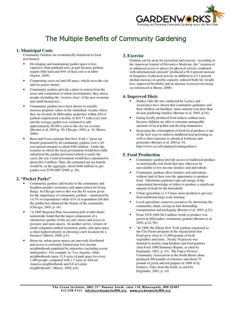 The Multiple Benefits of Community Gardening | PDF