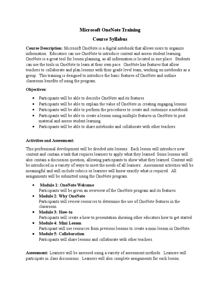 OneNote Training for Educators | PDF | Syllabus | Educational Assessment