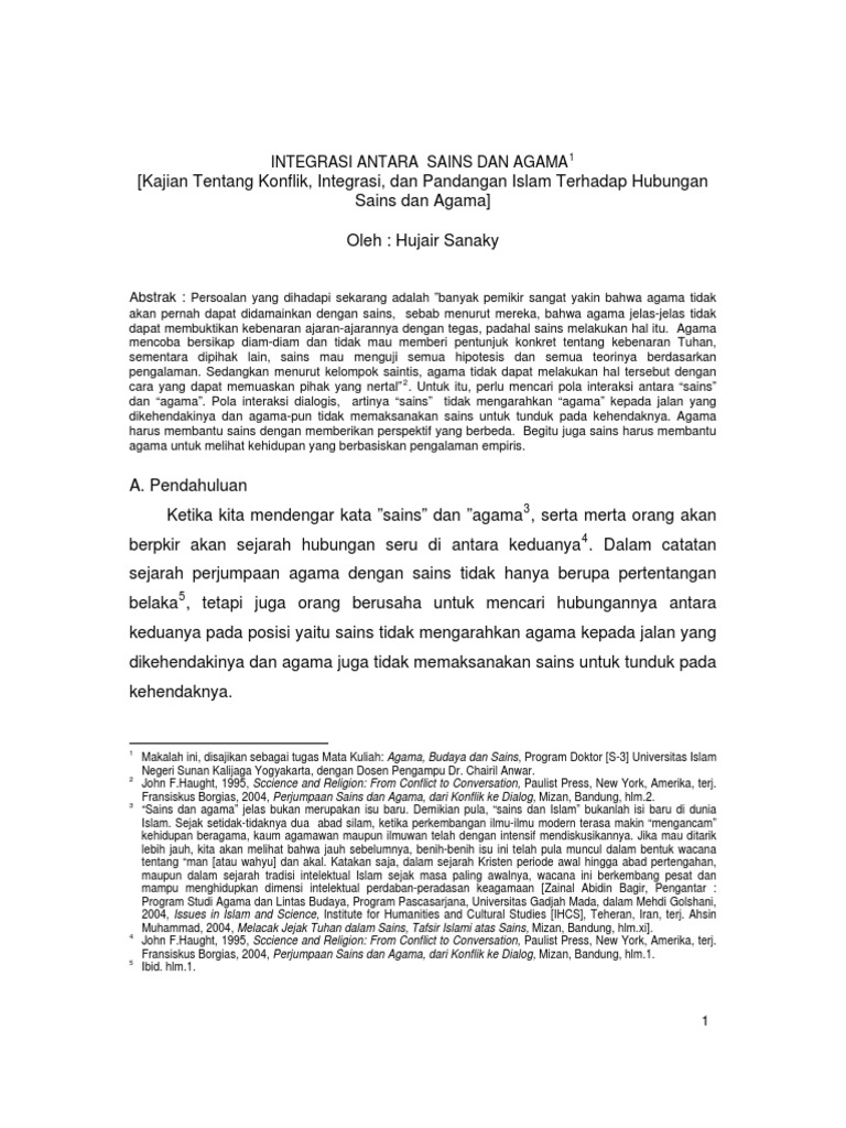 Integrasi Sains dan Agama dalam Islam | PDF | Ilmu Sosial | Filsafat